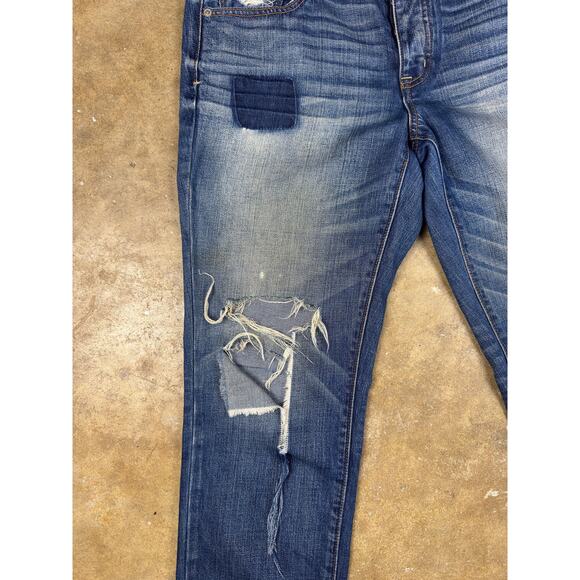 American Eagle Button-fly Boy Crop Jeans Women’s 10 Patch Distressed Medium Wash - Picture 3 of 10